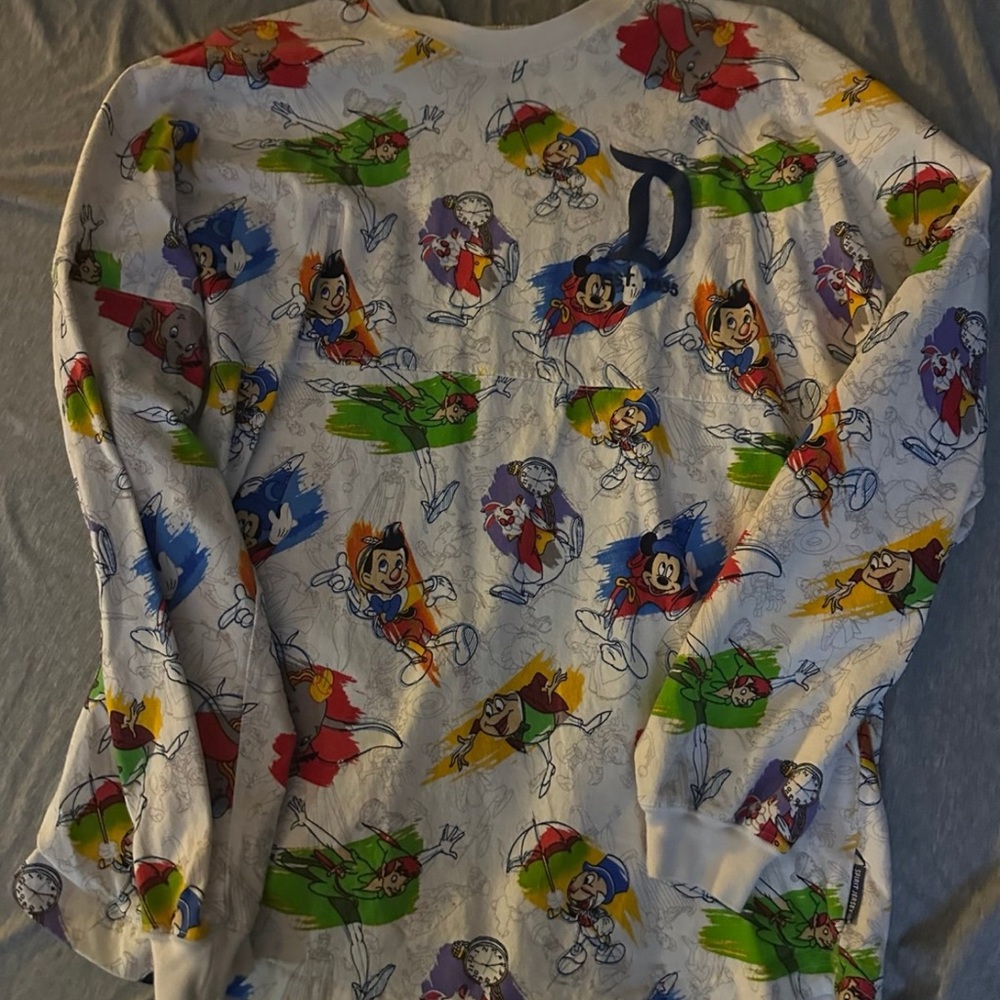 Disney Kids White Long Sleeve Shirt with Colorful Characters